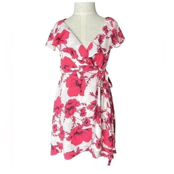 FREE PEOPLE French Quarter Cream Combo Mini Wrap Ruffle Dress Pink/White Size S - Picture 2 of 11